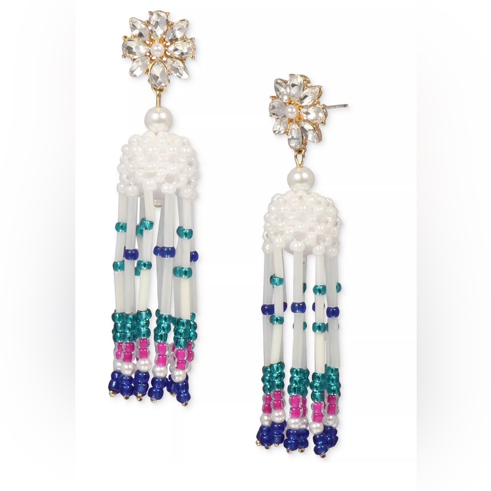 INC International Concepts Gold-Tone Mixed Stone Flower & Beaded Fringe Earring